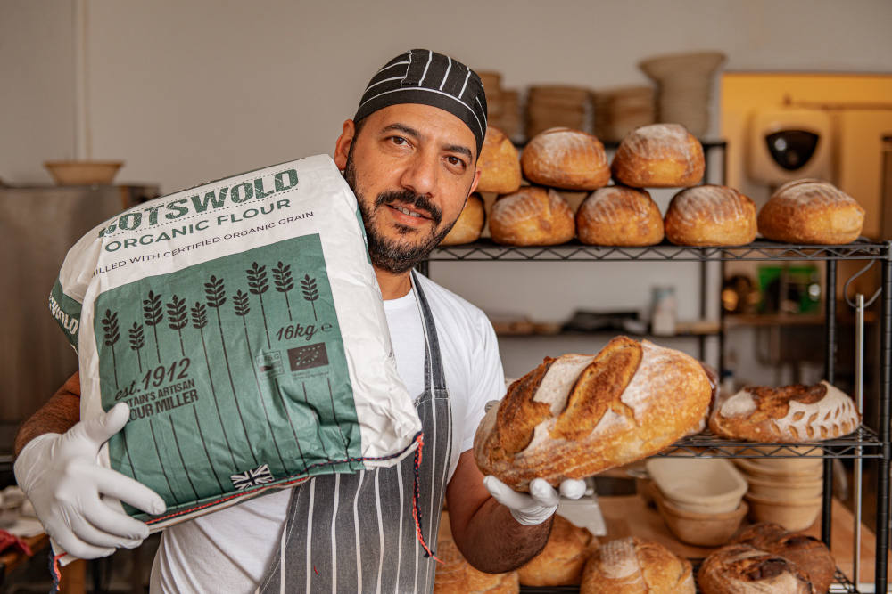 Eddy "Ed Baker" Sleiman with Matthews Cotswold Flour and 3 Star White Sourdough Loaf