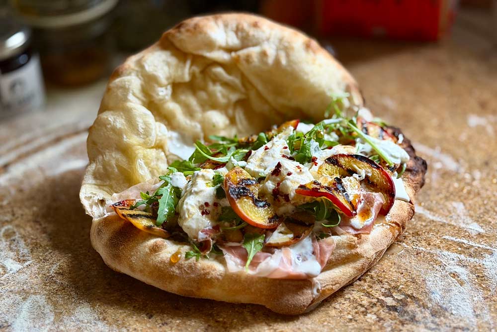 Grilled Peach, Prosciutto di Parma, Stracciatella & Chilli Maple Sarnie - Cotswold Flour
