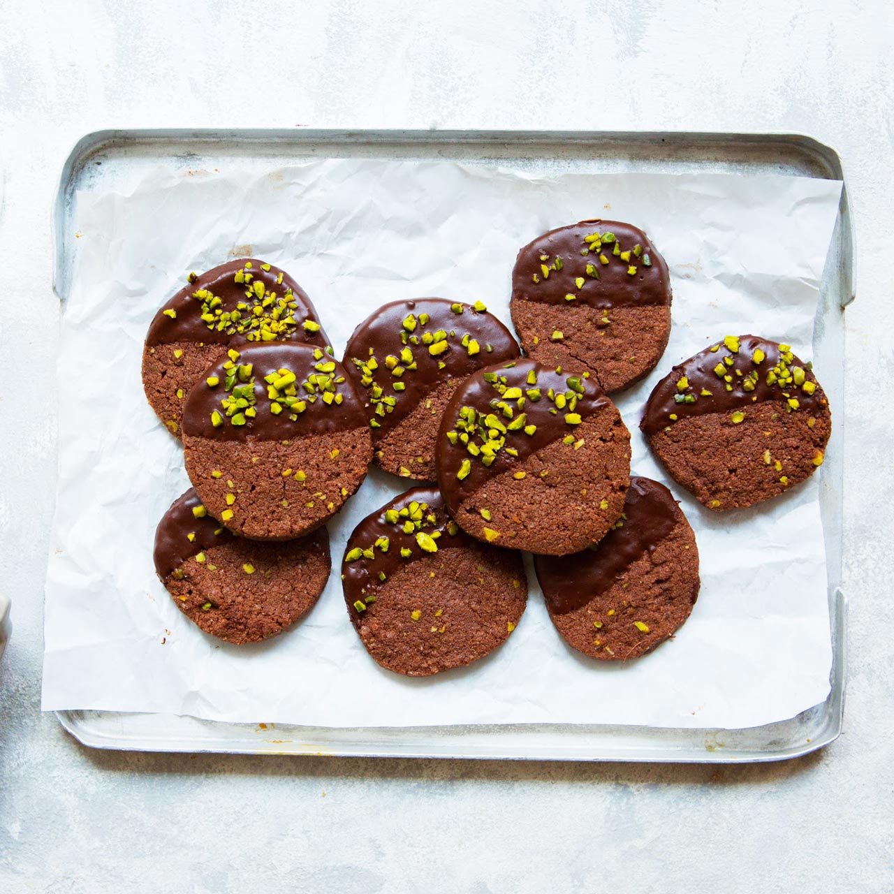 Dark Chocolate and Pistachio Shortbread