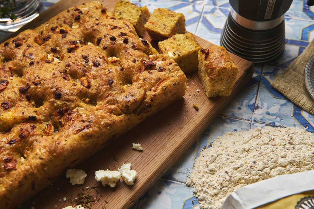 Eight Grain, Carrot, Honey and Feta Focaccia Recipe
