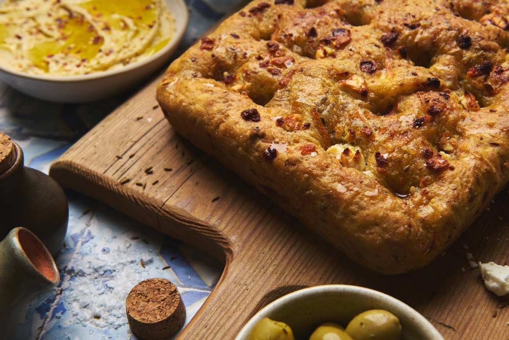 Eight Grain, Carrot, Honey and Feta Focaccia Recipe