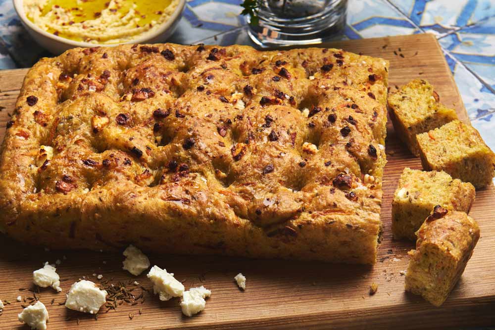 Eight Grain, Carrot, Honey and Feta Focaccia Recipe