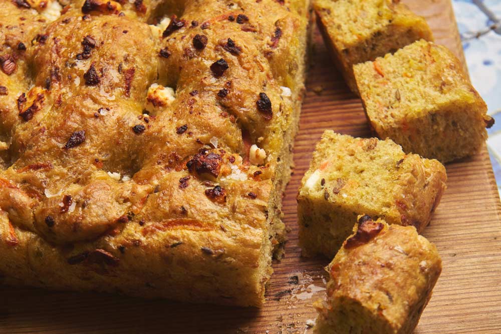 Eight Grain, Carrot, Honey and Feta Focaccia Recipe