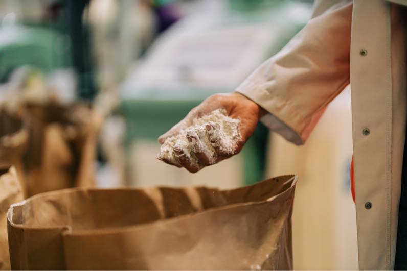 Hand holding flour