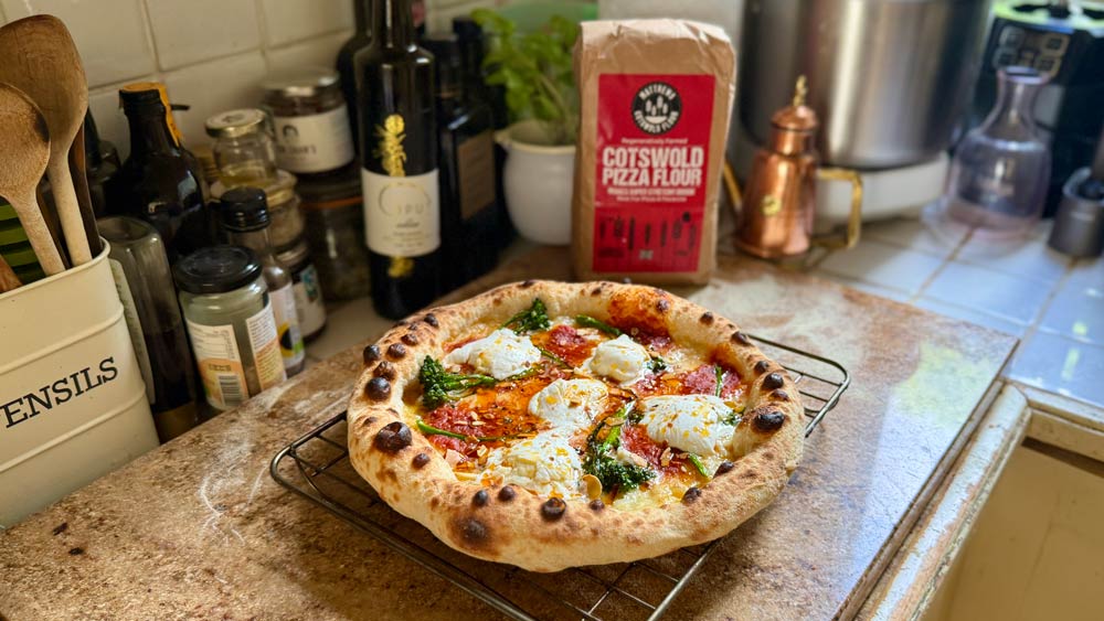 Romesco Sauce, Broccoli & Mozzarella Regenerative Pizza