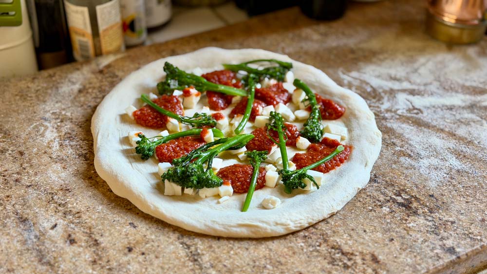 Romesco Sauce, Broccoli & Mozzarella Regenerative Pizza