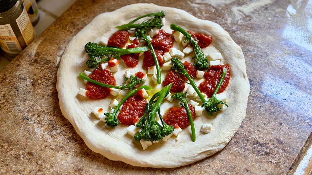 Romesco Sauce, Broccoli & Mozzarella Regenerative Pizza